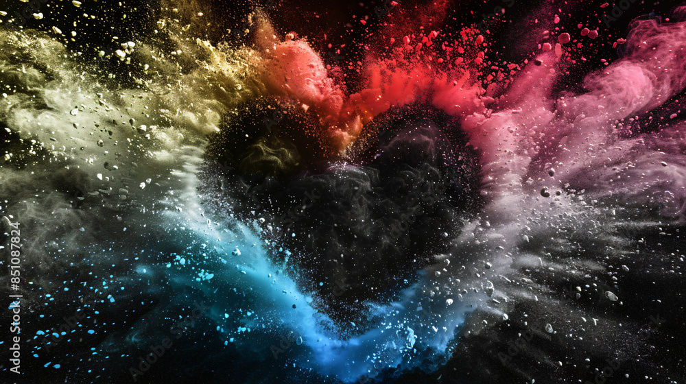 Aufkleber Vibrant multi-colored dust particles create a dynamic and cosmic explosion effect