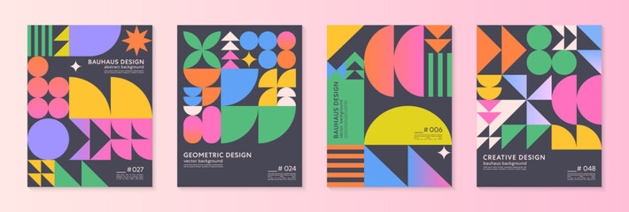 Fototapeta premium Abstract geometric pattern backgrounds with copy space for text.Trendy minimalist geometric designs with bold simple shapes and elements.Modern artistic vector illustrations.