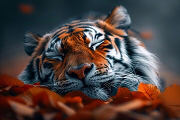 Tranquil tiger peacefully resting while attentively observing the surroundings in the forest