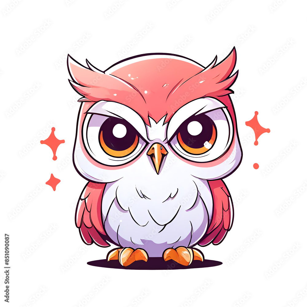 Sticker A cartoon owl with a pink face and a white body