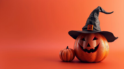 Vibrant 3D Halloween Pumpkin with Copy Space - Festive and Colorful Holiday Concept with Autumn Discounts
