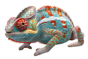 Blue chameleon isolated on white background, transparent background