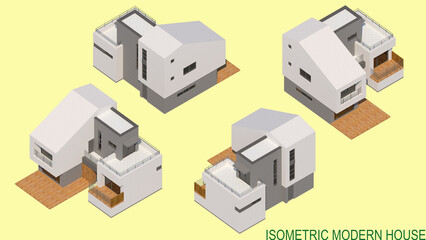 isometric view of houses,  Isometric modern house with 360 degree rotating view