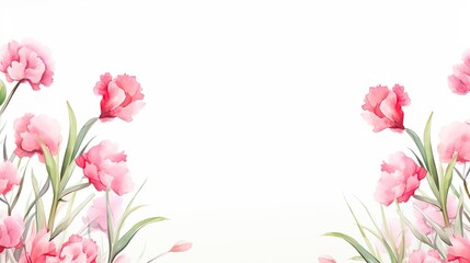 Fototapeta premium Watercolor Pink Flowers on White Background