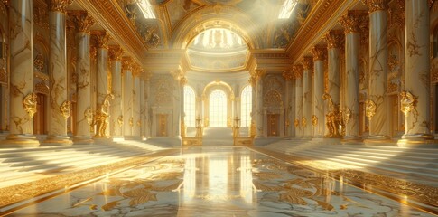 Sunlit Palace Hall with Golden Accents