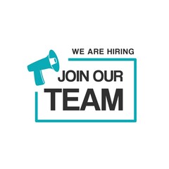 Job vacancy advertising, hiring banner, poster, social media, flyer illustration. Light blue megaphone icon Isolated on white background. 