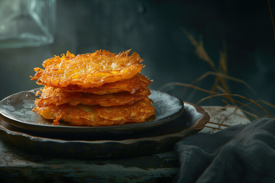 Golden Potato Pancakes Stacked and Sprinkled with Salt