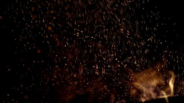 Slow motion. Flames in fireplace. Burning flame. Blaze fire flame on black for overlay design. Burning concept. Blaze flames overlay background. Burning fire. Stove firebox. Heat coal wood fireplace.
