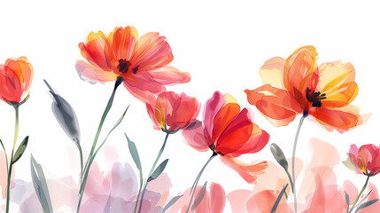 Watercolor flowers isolated on white background, floral illustration for cards