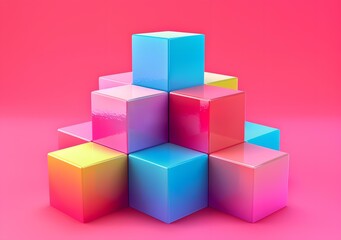 Obraz premium Colorful 3D cubes on pink background