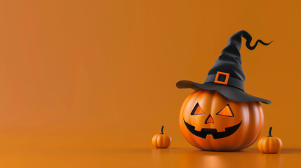 Vibrant 3D Halloween Pumpkin with Copy Space - Festive and Colorful Holiday Concept with Autumn Discounts
