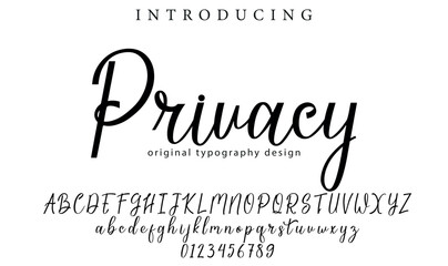 Privacy Font Stylish brush painted an uppercase vector letters, alphabet, typeface