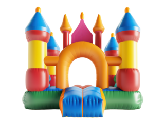 Colorful Inflatable Bounce House with Castle-Like Towers