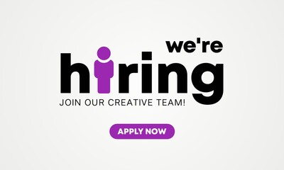 We're hiring Creative. open vacancy design. Hiring design for social media ads. We are hiring creative ads. Purple theme. 