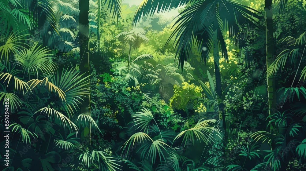 Wall mural lush tropical scenery forms the backdrop for jungle flat background21