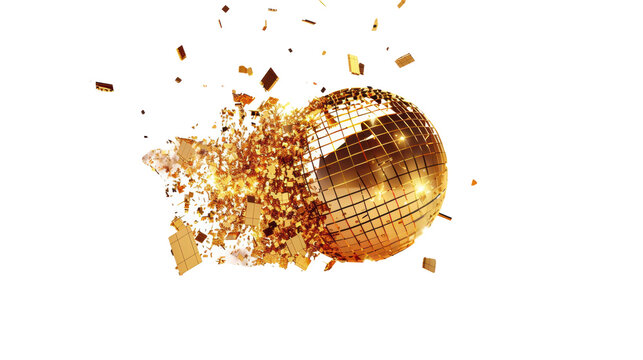 Gold Disco Ball Exploding into Pieces