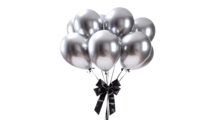 Elegant Silver Helium Balloons with Decorative Black Bow