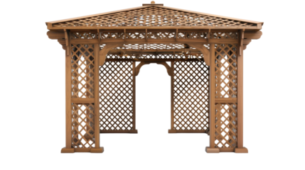 Large Wooden Gazebo with Intricate Lattice Work