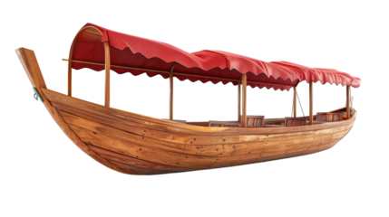 Traditional Wooden Boat with Red Canopy