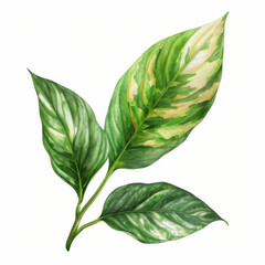 Artistic illustration of green and yellow variegated plant leaves, showcasing the intricate patterns and natural beauty.