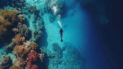 Marine life abounds  aerial view of dolphins, fish, jellyfish, and turtles in crystal clear ocean