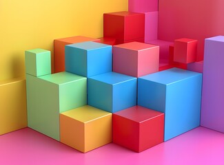 Obraz premium Colorful 3D Cubes on Pink and Yellow Background