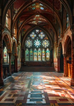 ornate colorful gothic chapel interior