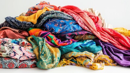 Colorful pile of clothing on a white background