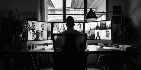 A professional online meeting via video call, set against a stylish black and white backdrop. Ideal for clear communication and modern remote collaboration. Enhances focus and professionalism! 💻📞⚫⚪