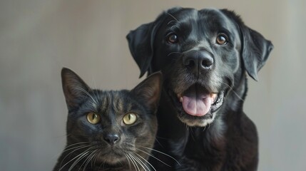 Obraz premium Happy Dog and Cat Together: Portrait Showcasing Their Friendship