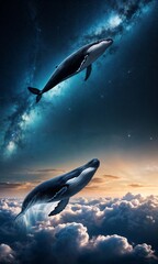 Fototapeta premium whales on the sky 