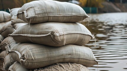 Stack of Sandbags for Flood Protection