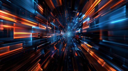 Obraz premium abstract background, Digital burst of speed with dynamic blue and orange light streaks