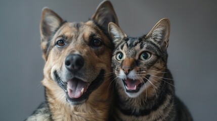 Amazing Friendship of Pets: Dog and Cat Together in a Happy Portrait