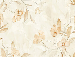 Pastel floral wallpaper, cream background, flowing vines, intricate petals, soft even lighting.