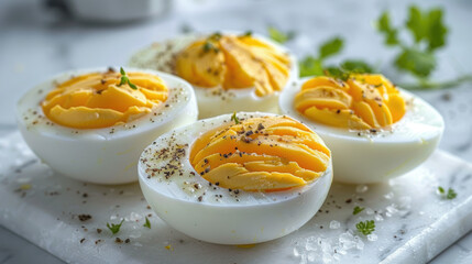 Four egg yolks with pepper sprinkled on top