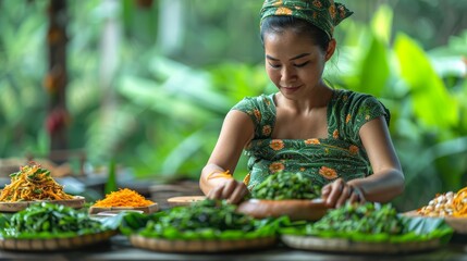 A spa therapist preparing a luxurious body wrap with natural ingredients.