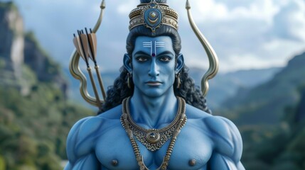 Obraz premium A blue figure with a gold crown and a blue robe