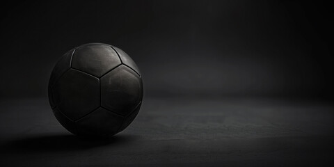 A matte black football is centered on a dark background, creating a minimalist and striking visual. The lighting highlights the texture and design of the ball, making it stand out in the darkness.