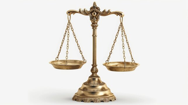 A gold scale with two bowls hanging from it