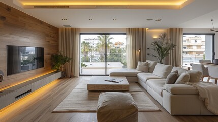 Fototapeta premium Modern living room, Interior design, Minimalist style, Spacious, Natural light
