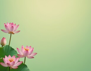 Fototapeta premium lotus flowers on a soft green background, a symbol of purity and beauty. concept for wedding invitations, greeting cards, romantic celebrations and gifts for women's day
