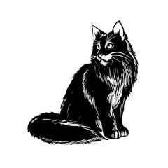 Long-Haired Cat Silhouette Vector Illustration