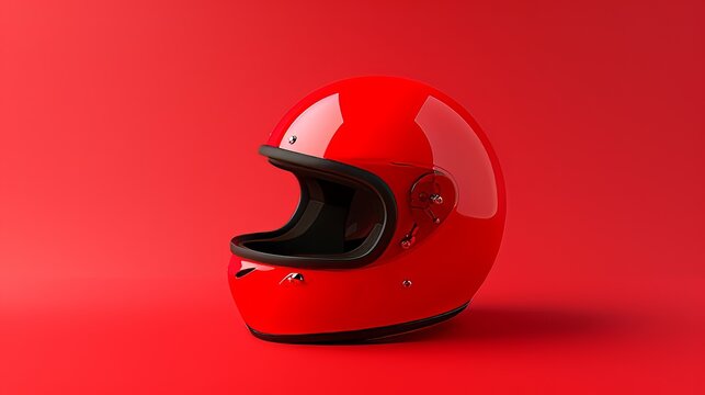A high-resolution photo of a vintage motorcycle helmet on a solid red background. isolated on a solid red background. Illustrations