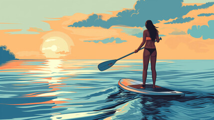 balade en paddle au couché du soleil