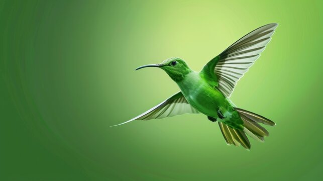 Green bird flying on solid green background. isolated on a solid green background. Illustrations