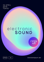 Techno Event. Bright Glitch For Set. Trendy Dance Flyer. Trance And Discotheque Template. Gradient Background For Invitation Layout. Pink And Blue Techno Event