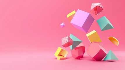 3D rendering of colorful geometric shapes on a pink background. isolated on a solid pink background. Illustrations