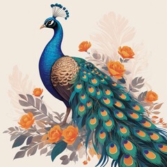 Fototapeta premium peacock with feathers illustration
