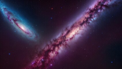 A mesmerizing view of two intersecting galaxies in deep space, showcasing their vibrant and intricate structures